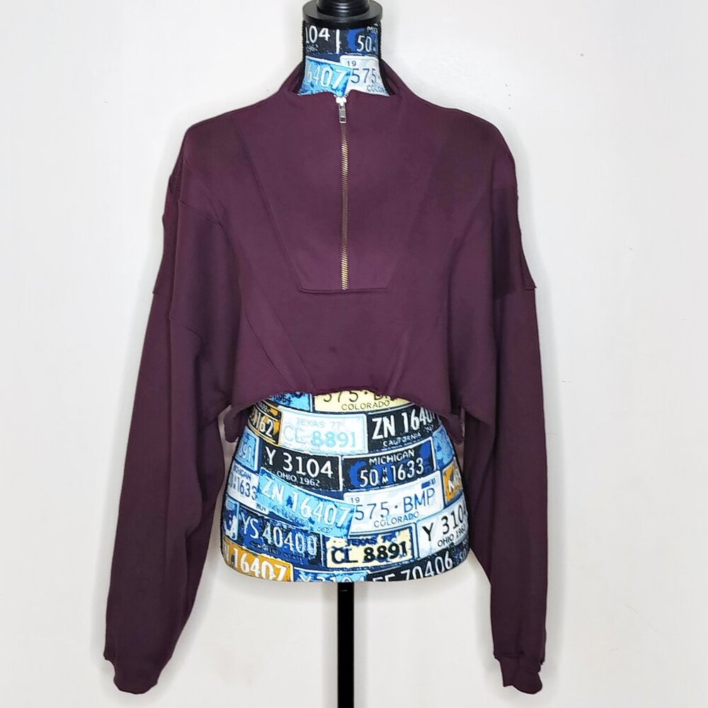JOAH BROWN Half Zip Crop Pullover Sweatshirt Highneck Athleisure Plum Purple S/M - Picture 2 of 13